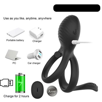 Vibrating Dual Penis Ring Vibrator with 7 Vibration Stretchy Cock Rings Sex Toys for Man Male and Couples Play Prostate Massager 3