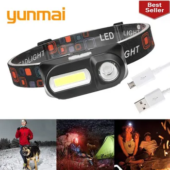 

2019 new USB Rechargeable XPE+COB Headlight Head Lamp Light 6 Mode Flashlight Head Torch Led 18650 Battery Lantern on Forehead