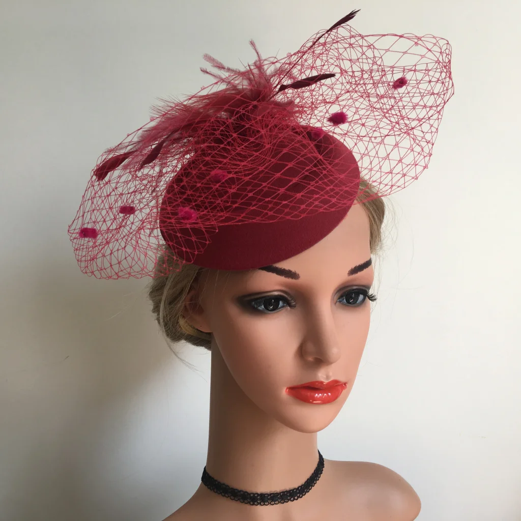Retro Fascinators Hats 50s Party Headwear Feathers on a Headband with Clip and Mesh Veil for Women Wedding Tea Party Headpiece