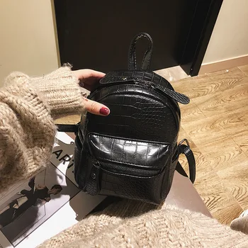 

2020 New European and American Fashion Backpack Women's Zip Portable Crocodile Pattern Small Backpack cute backpack