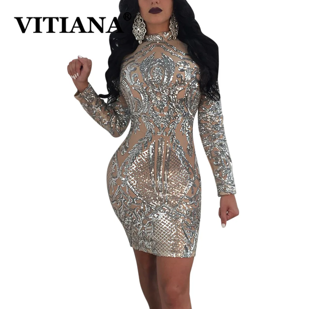 VITIANA женское сексуальное мини платье для вечерние Клубное серебристое