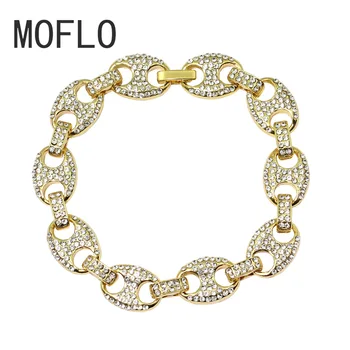 

MOFLO 2020 New 12mm Punk Street Hip Hop Char Pig Nose Bracelet Bling Iced Out Chain Alloy Paved Diamonds Bracelet for Rapper