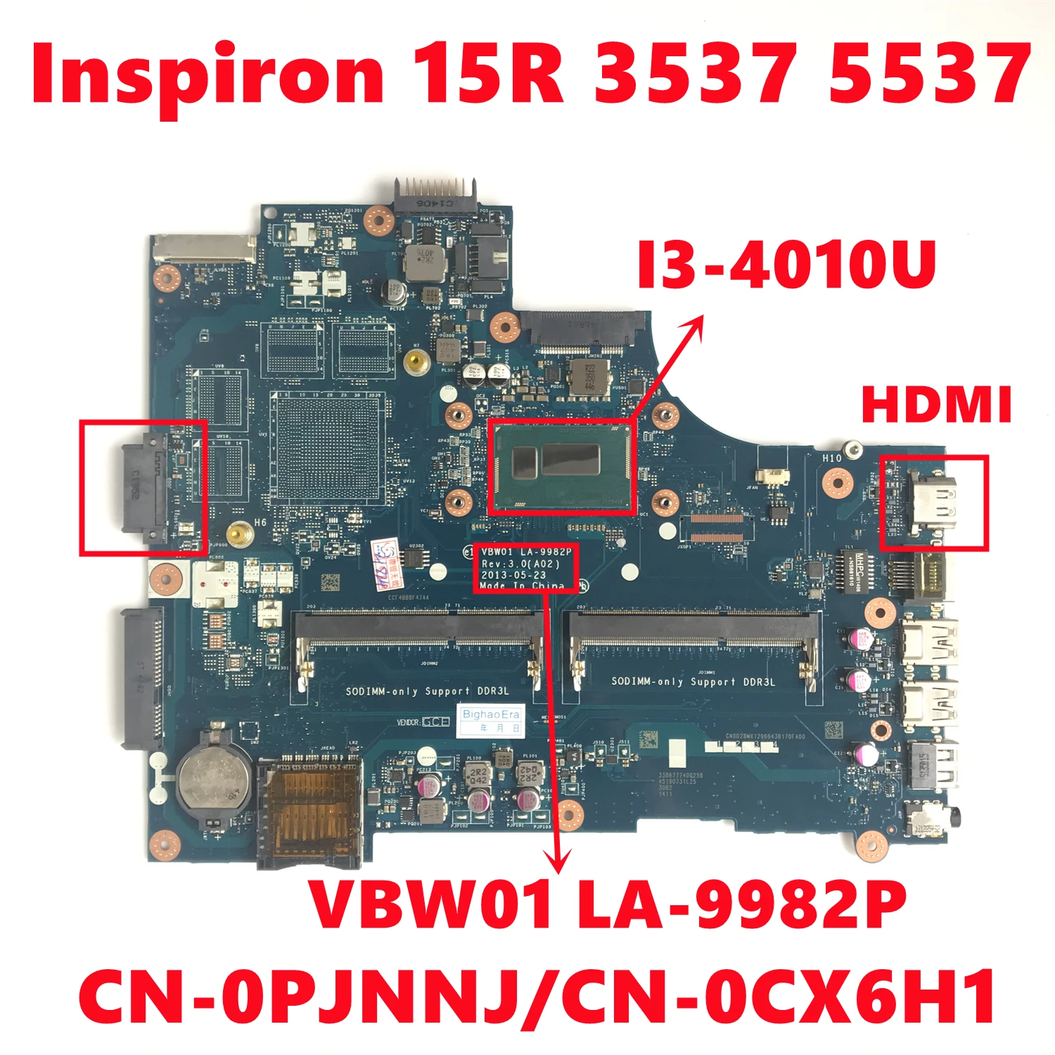 Оригинальная материнская плата VBW01 для ноутбука dell Inspiron 15R 3537 5537 с диагональю 100%
