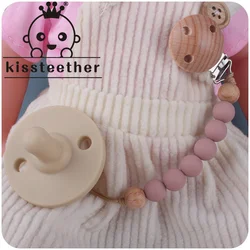Kissteether – Clips de sucette en Silicone, 1 pièce, chaîne à trois trous en bois de hêtre, porte sucette, Clips de mamelon pour bébé, jouet cadeau 