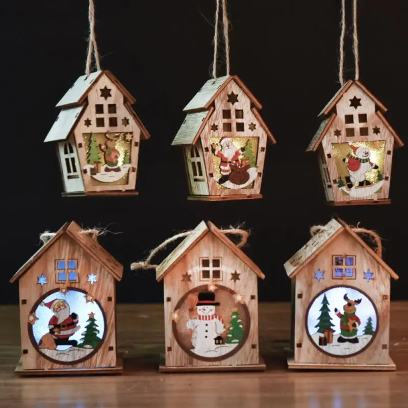 LED Light Wooden HOUSE Christmas Tree Glowing Hanging Ornaments Decoration NEW 