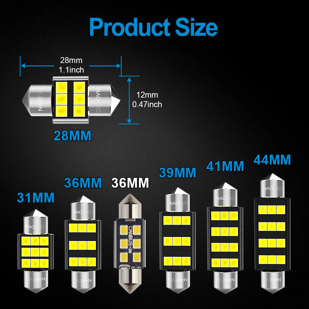 NAO C5W LED CANBUS C10W 12V 3030 SMD Error Free Festoon 31mm 36mm 39mm 41mm  For Car Interior Light Reading License Plate Lamp - AliExpress