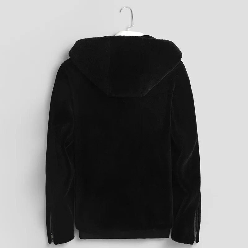 

Real Fur Men Natural Wool Coat Spring Winter Sheep Shearing Jacket Mens Hooded Warm Outwear Veste Homme 1251 YY404