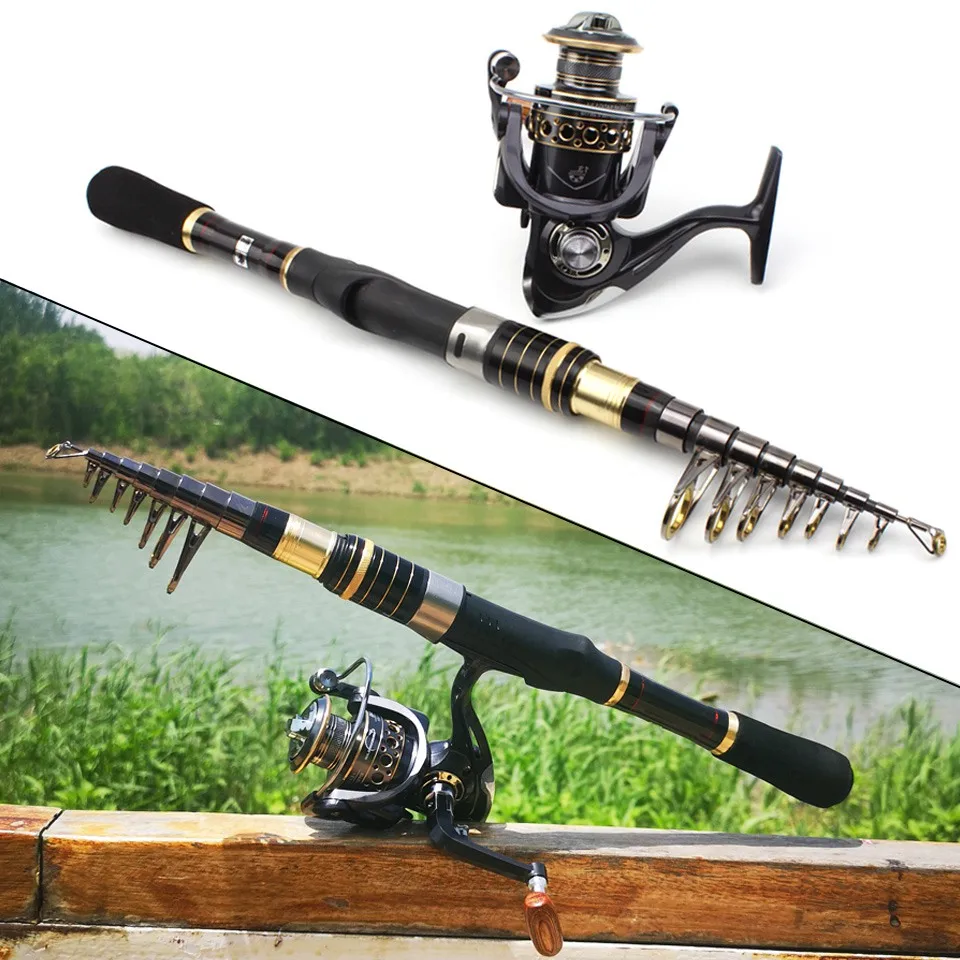 New 1.8m-3.3m Rod Reel Combos Carbon Telescopic Fishing Rod Spinning Rod  And Reels Multifunction Set Beginner Fishing Pesca - Fishing Rods -  AliExpress