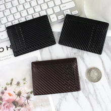 

2021 1 PC New Carbon Fiber Texture Simple Card Holder Unisex Leather Pocket Fashion Slim Wallet Portable Coin Container