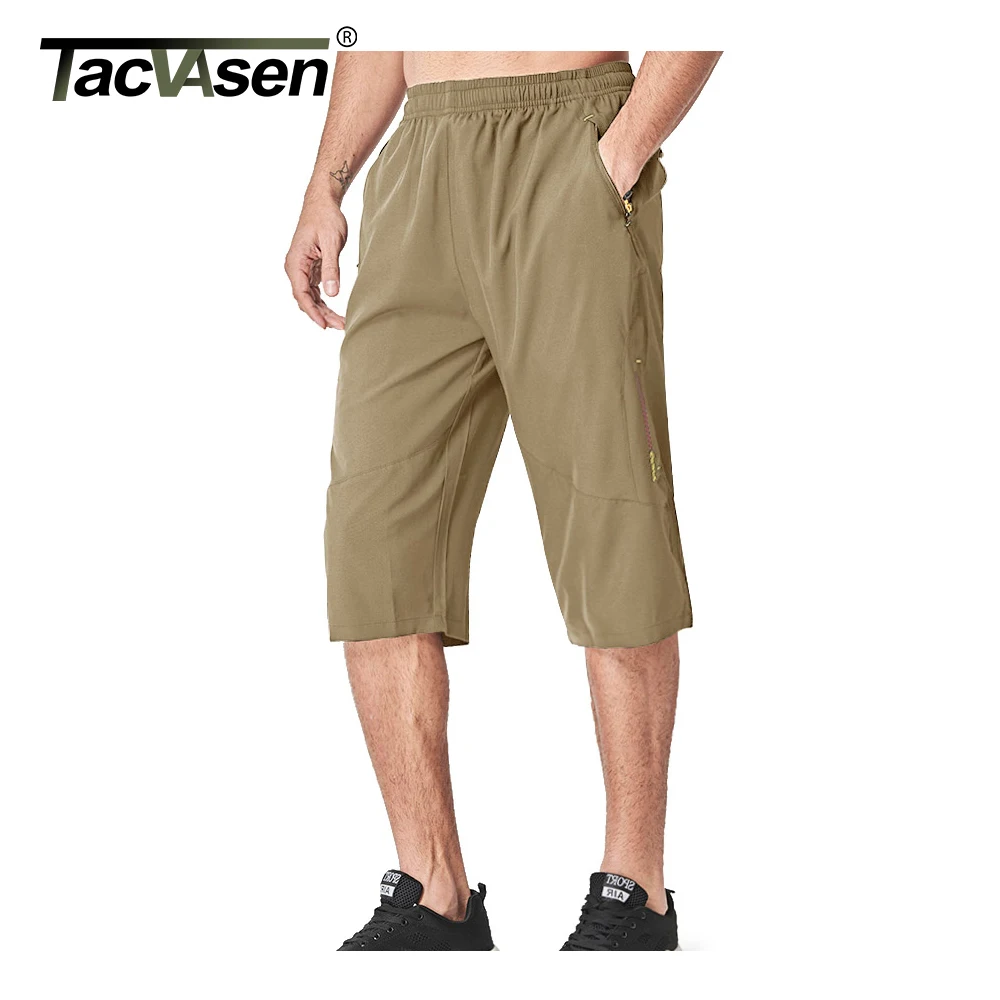 TACVASEN Men's 3/4 Long Pants Running Sports Capri Shorts Outdoor Walking Hiking Shorts Nylon Casual Below Knee Trousers Males 2