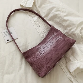 

Fashion Crocodile Pattern Baguette bags MINI PU Leather Shoulder Bags For Women 2020 Fashion Design Luxury Hand Bag Female