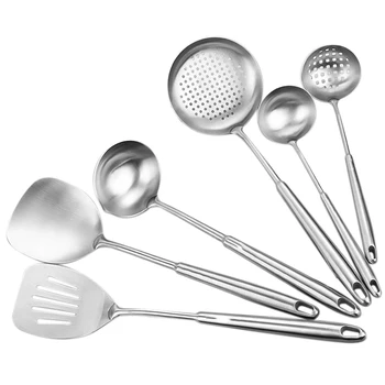

Kitchenware Set 6 Pieces, Stainless Steel Kitchen Tool Set Cookware, Spatula, Soup Spoon, Flat Spatula, Colander