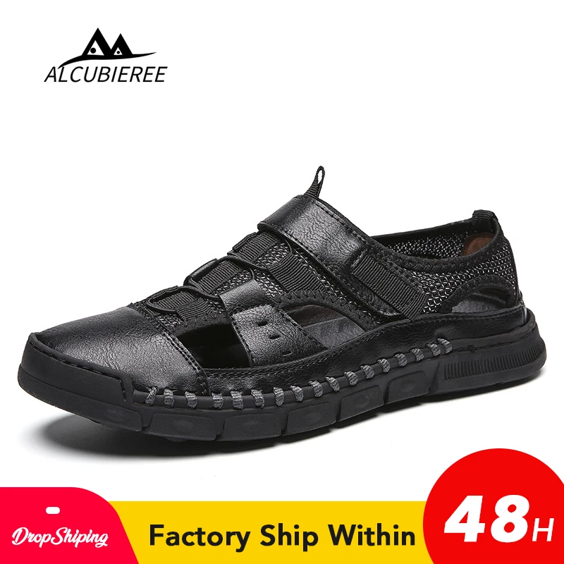 

2019 New Men Sandals Genuine Leather Cowhide Men Sandals Summer Quality Beach Slippers Casual Sneakers Outdoor Beach Shoes