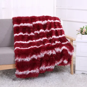 

New Soft Stripe Long Shaggy Fuzzy Fur Faux Fur Warm Elegant Cozy with Fluffy Sherpa Throw Blanket Bed Sofa Blanket Plaids