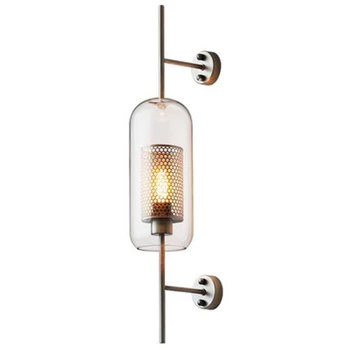 

Loft Industrial Style Simple Gold Metal Grid Glass Cabinet Hallway Bedside Decorative LED Wall Lamp Light Fixtures