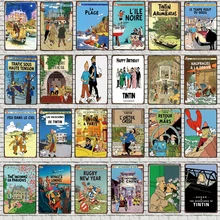 В «Приключения Тинтина» мультфильм металлический знак потертый шик Луженая листовая сталь стены в детской комнате бар дома искусство Ремесло Декор 30X20 см DU-4213A