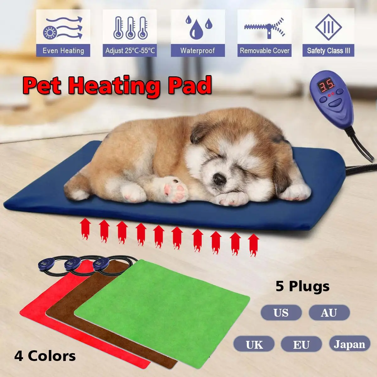 

Winter Pet Heating Pads Electric Heated Blanket For Dog Puppy Cat Warming Mats Sleeping Bed Pet Supplies US/UK/EU/AU/Japan Plug
