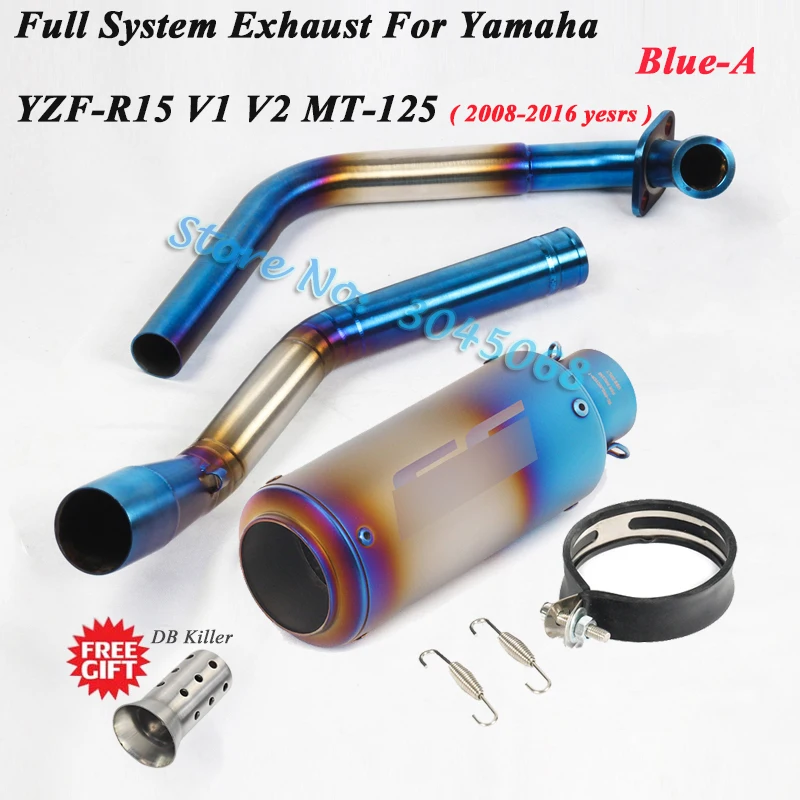 Полная система мотоцикла GP выхлопной Escape для Yamaha YZF R15 V2 MT-15 MT-125 Модифицированная Передняя труба глушителя дБ глушитель - Цвет: Blue-A