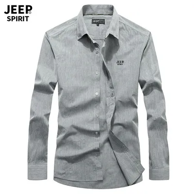 JEEP SPIRIT брендовая Осенняя приталенная Мужская рубашка с длинными рукавами camisa masculina сплошного цвета с кнопками плюс размер M-4XL - Цвет: Серый