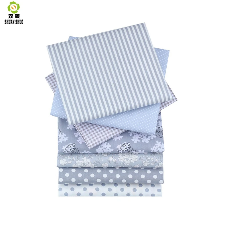 Lattices&Stripes Print Patchwork Fabric Fat Quarter Bundles Cotton Fabric For Sewing Doll Cloths 40*50cm 7pcs/lot