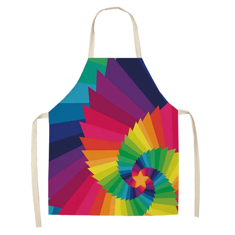 Apron Kids Rainbow Colorful Geometric Kitchen Apron for Women Household Cleaning Pinafore Cooking Apron Cotton Linen Bib