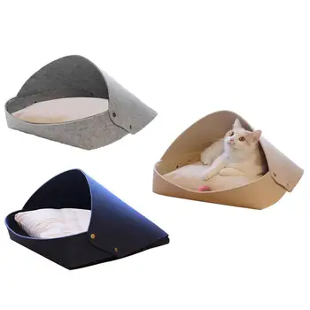 

3 Colors Semi-closed Pet Nest Premium Felt Large Space Cat Bed Removable Cat Rest Cushion For Hiding And Sleeping