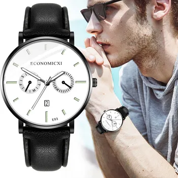 

Fashion Creative Geometric Round Belt Men's Quartz Watch With Calendar Function Analog Quartz Wrist Watch reloj hombre #1