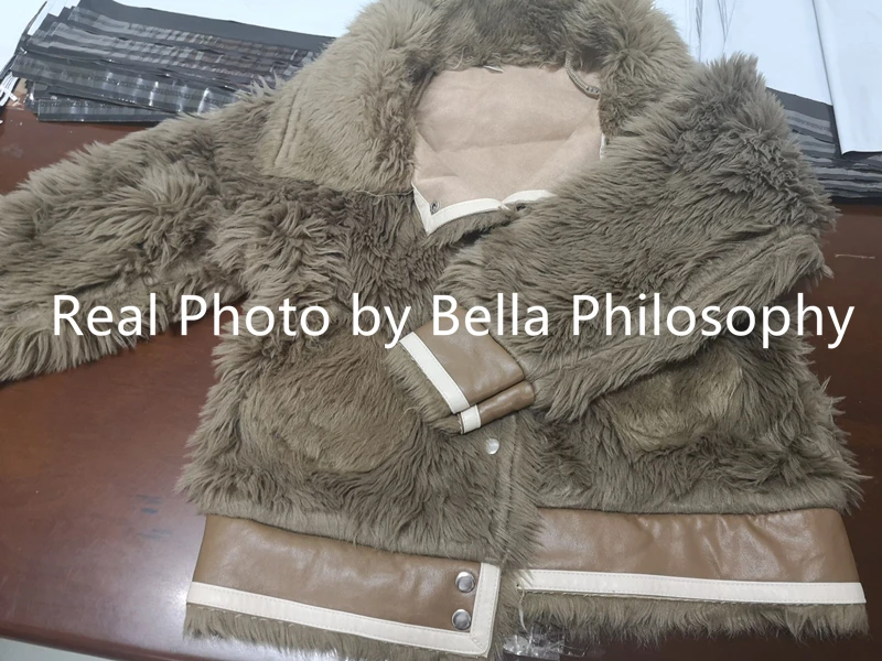 Bella philosophy, Женская Осенняя зимняя куртка из искусственного меха, Женское пальто из овечьей шерсти, женское повседневное теплое пальто с длинным рукавом, зеленая верхняя одежда - Цвет: Хаки