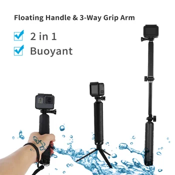 

waterproof selfie stick floating handle + three-way handle arm monopod tripod for GoPro SJCAM Xiaomi Yi camera