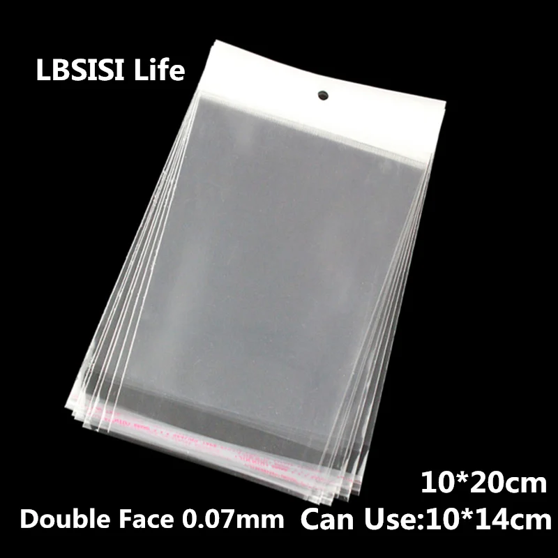

LBSISI Life 1000pcs Hang Hole Plastic Bags 10x20cm Accessories Pen Card Gifts Pouch Jewelry Self Adhesive Seal OPP Packaging Bag
