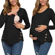 Женская туника для беременных с длинным рукавом и боковой пуговицей, топы для кормящих грудью, vetement femme, женская одежда, блузки для беременных