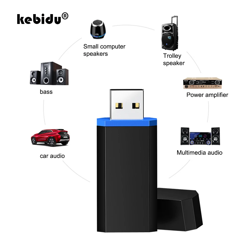 Kebidu USB Bluetooth 5 0 + EDR аудио передатчик ключ для ТВ ПК 3 мм разъем AUX беспроводной