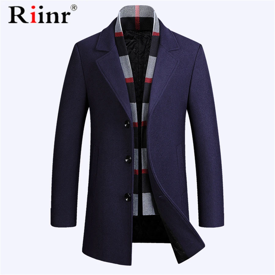 Riinr Brand Men Wool Blends Coats Autumn Winter New Solid Color High Quality Men's Wool Coats Luxurious Wool Blends Coat Male