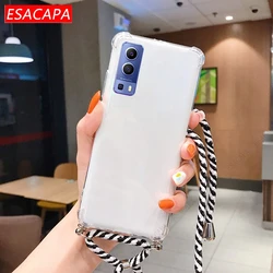 Shockproof Soft TPU Phone Case with Lanyard Neck Strap Cord - Transparent for Vivo S7 (Black white)