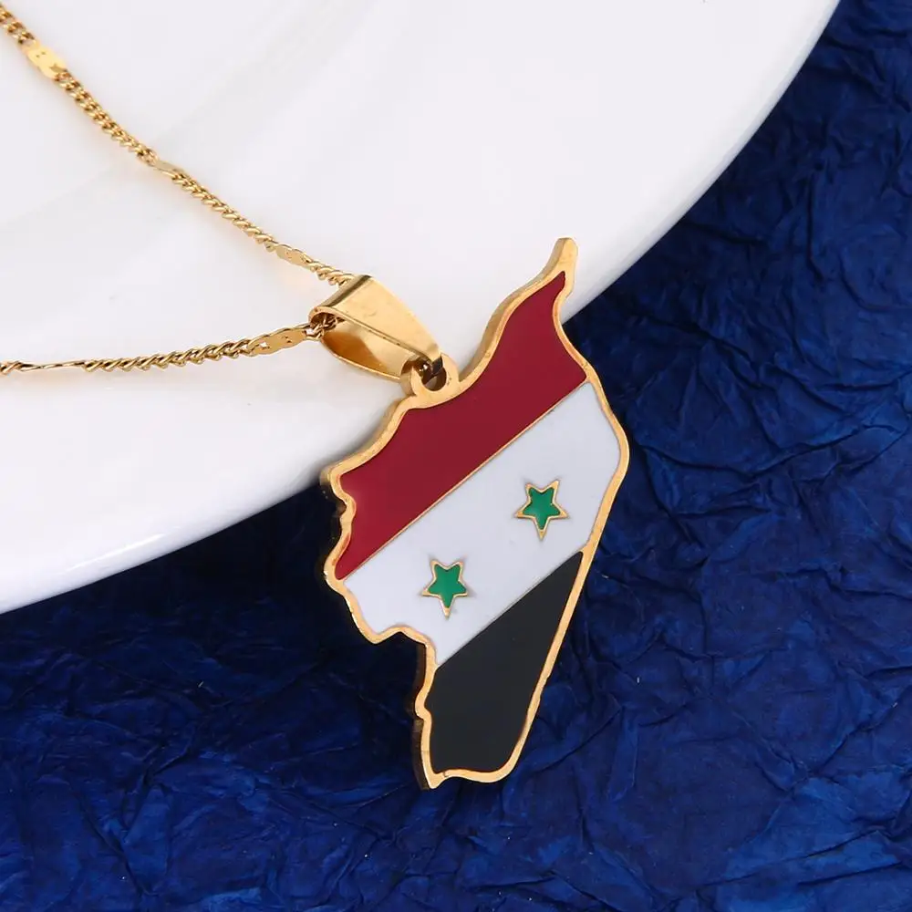 Stainless Steel Trendy Syria Map Flag Pendant Necklaces Syrians Map Women Jewelry 6
