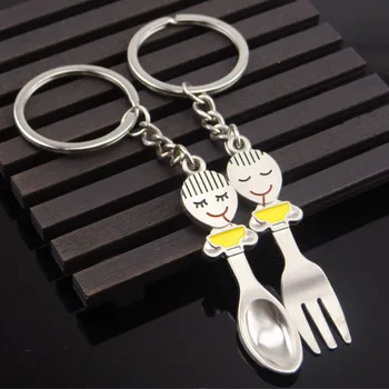 

FREE SHIPPING by FEDEX 100pairs/lot New Hot Dinnerware Fork And Spoon Keychains Metal Tableware Couple Keyrings Wedding Gifts