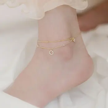 

2020 S925 silver The Pure Silver Double-deck Ring Zirconium Stone Anklet All-match Thin Ankle Chain Woman