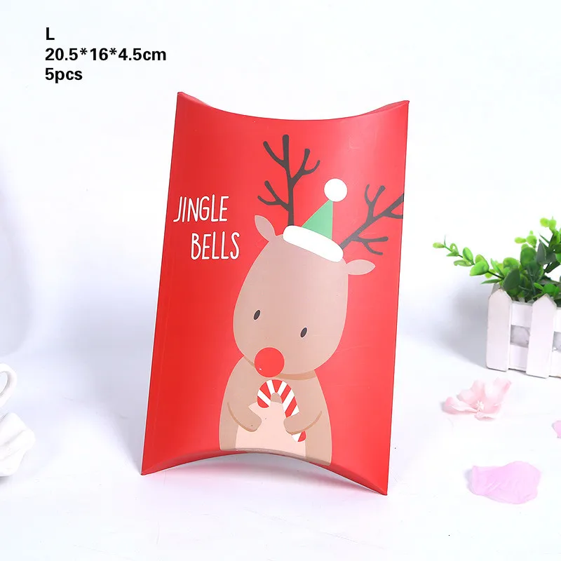 L red elk 5Pcs Christmas Paper Box Kids Candy Gift Bags For Cookie Biscuit Snack Packaging Box Festival New Year Party Supplies Red Green - Цвет: L red elk