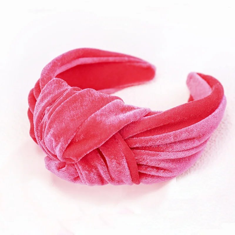 fuschia 6 шт. однотонная бархатная повязка на голову женская модная одежда для волос топ завязанная повязка на волосы аксессуары для волос широкая повязка на голову - Цвет: fuschia