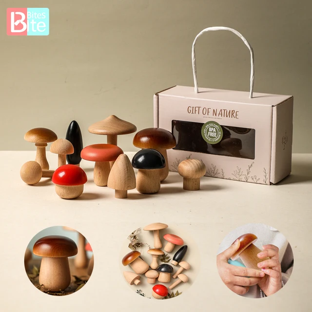 11PCS Wooden Mushroom Building Block Montessori Wooden Block Baby Grasp DIY Creative Toy Room Decoration 1