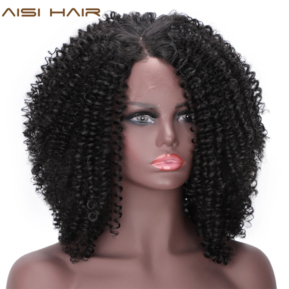 

AISI HAIR Short Afro Kinky Curly Wig Synthetic Black Lace Front Wigs for Black Women Side Part Hair Heat Resistant Fiber Wigs