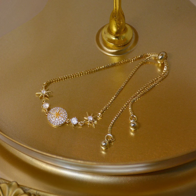 14K Real Gold Luxury Delicate Bracelet for Women AAA Micro Inlaid Zirconia Romantic Bracelets Jewelry Christmas Birthday Gift