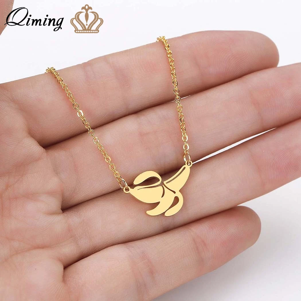 

QIMING Dainty Banana Fruit Necklace For Women Fashion Monkey King Kong Diddy Ape Vegetable Peel Trees Chimpanzee Necklace