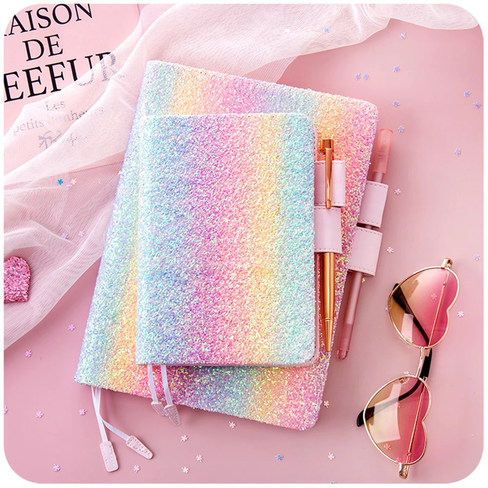 

A5/A6 Rainbow Glitter Sequins Diary Notebook Planner Agenda Travel Notepad Office Stationery Supply