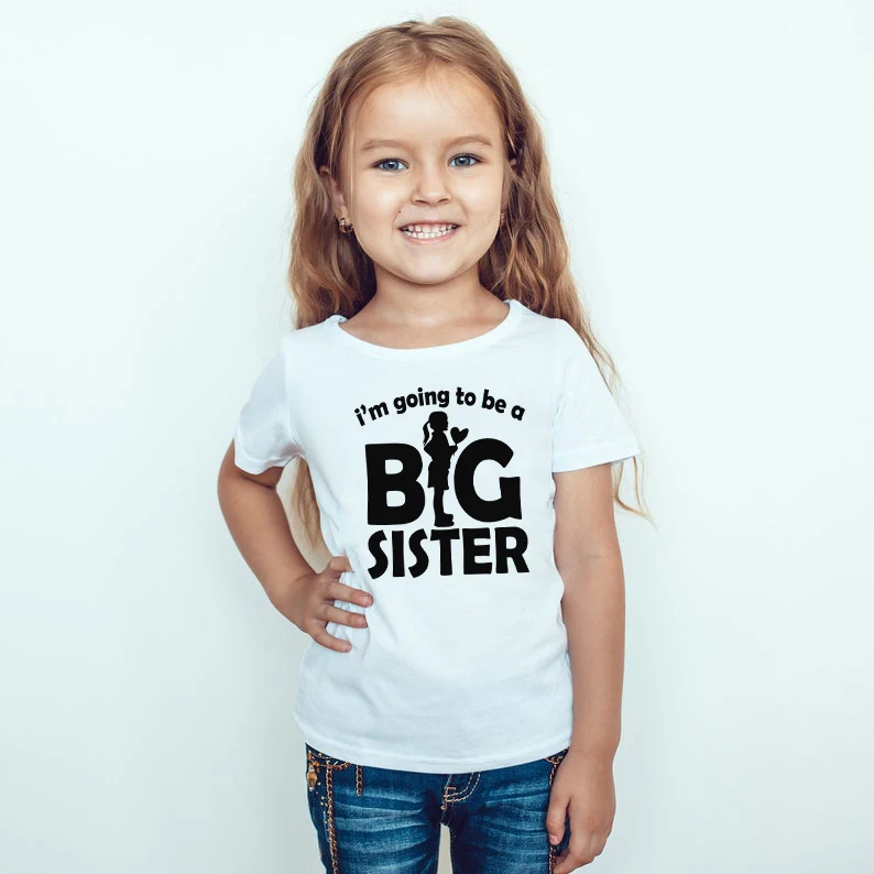 Я буду Big Sister (старшая сестра) Забавная детская футболка с коротким рукавом для