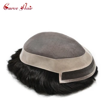 

Monofilament Toupee Hand Tied Black Remy Human Hair Mens Hairpiece 120% Medium Density Indian Short Hair Wig Slight Wavy