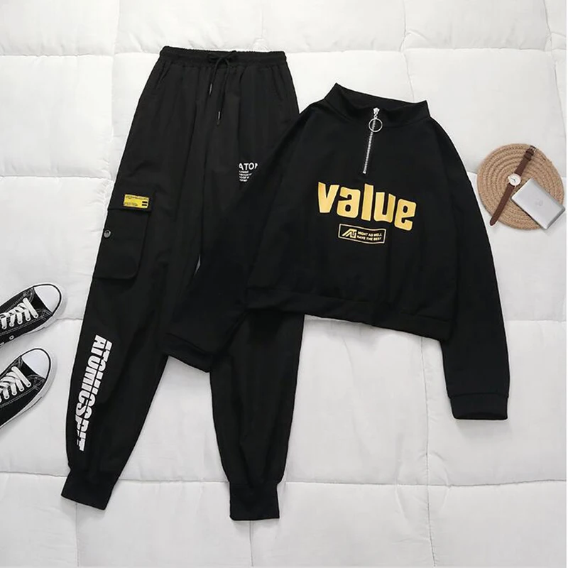 Spring Casual Loose High Waist Pants Female Black Streetwear Hip Hop Cargo Pants Women Letter Printed Loose Sweatpants Female Spring Casual Loose High Waist Pants Female Black Streetwear Hip Hop Cargo Pants Women Letter Printed Loose Sweatpants Female