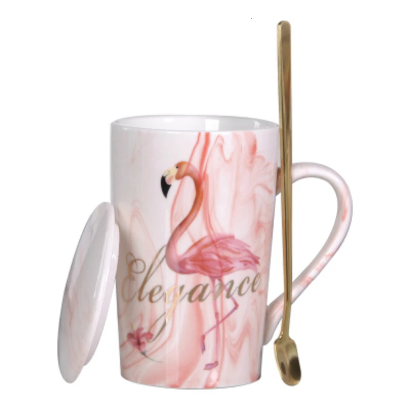 Простая парная чашка и кружка с фламинго, Подарочная коробка, керамическая кофейная кружка с мраморным узором, домашняя посуда для напитков, подарок для влюбленных, свадебный подарок, Caneca