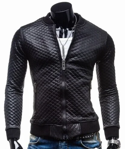 

Zogaa Men's Leather Jackets Slim Grid Thick Casual Stand Collar Short Windbreaker 2019 Hot Fashion Moto Biker Coats Streetwear