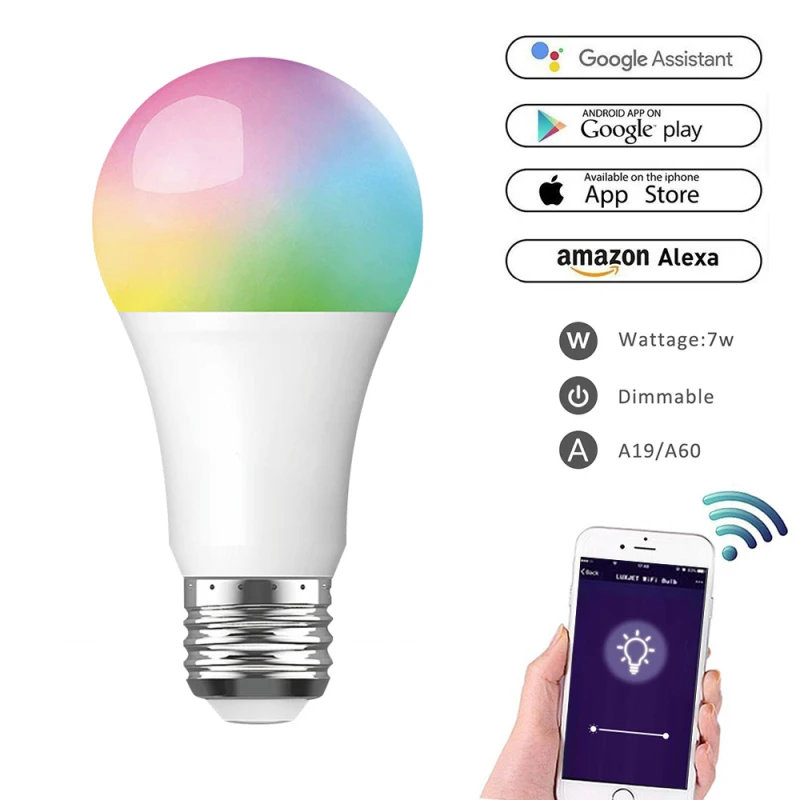 

New WiFi Smart Light Bulb,Dimmable,Multicolor,Wake-Up Lights,RGBWW LED Lamp,Compatible with Alexa and Google Assistant Dropship
